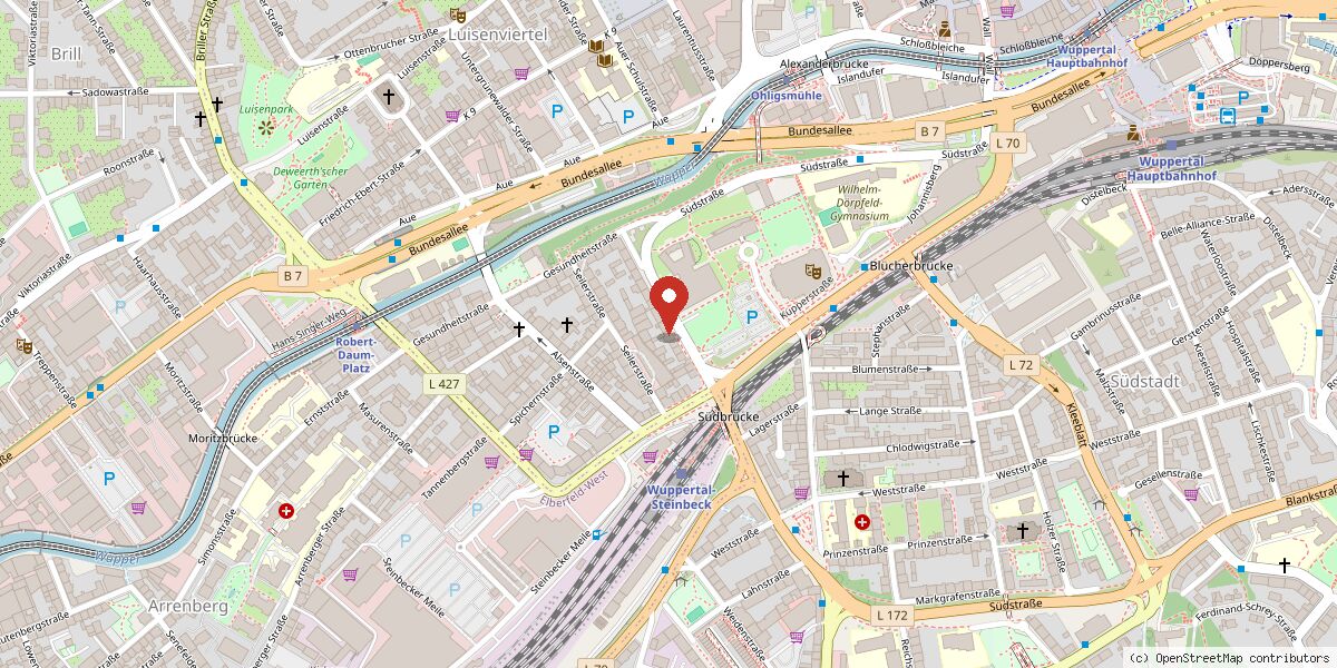 Karte: Lage von Ristorante Taormina, Südstraße 26, 42103 Wuppertal